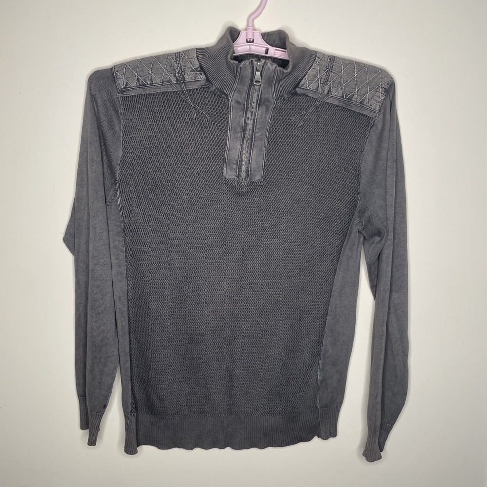BKE Buckle Mens Gray Slim Fit Quarter Zip Pullover Shoulderpads Large